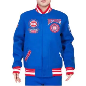 Pro Standard Detroit Pistons Crest Emblem Rib Wool Varsity Jacket (Royal/Red)