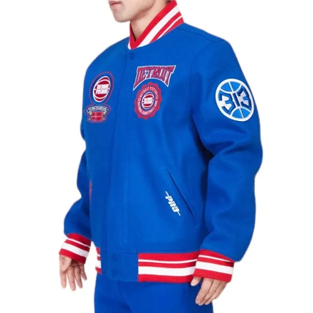 Pro Standard Detroit Pistons Crest Emblem Rib Wool Varsity Jacket (Royal/Red)