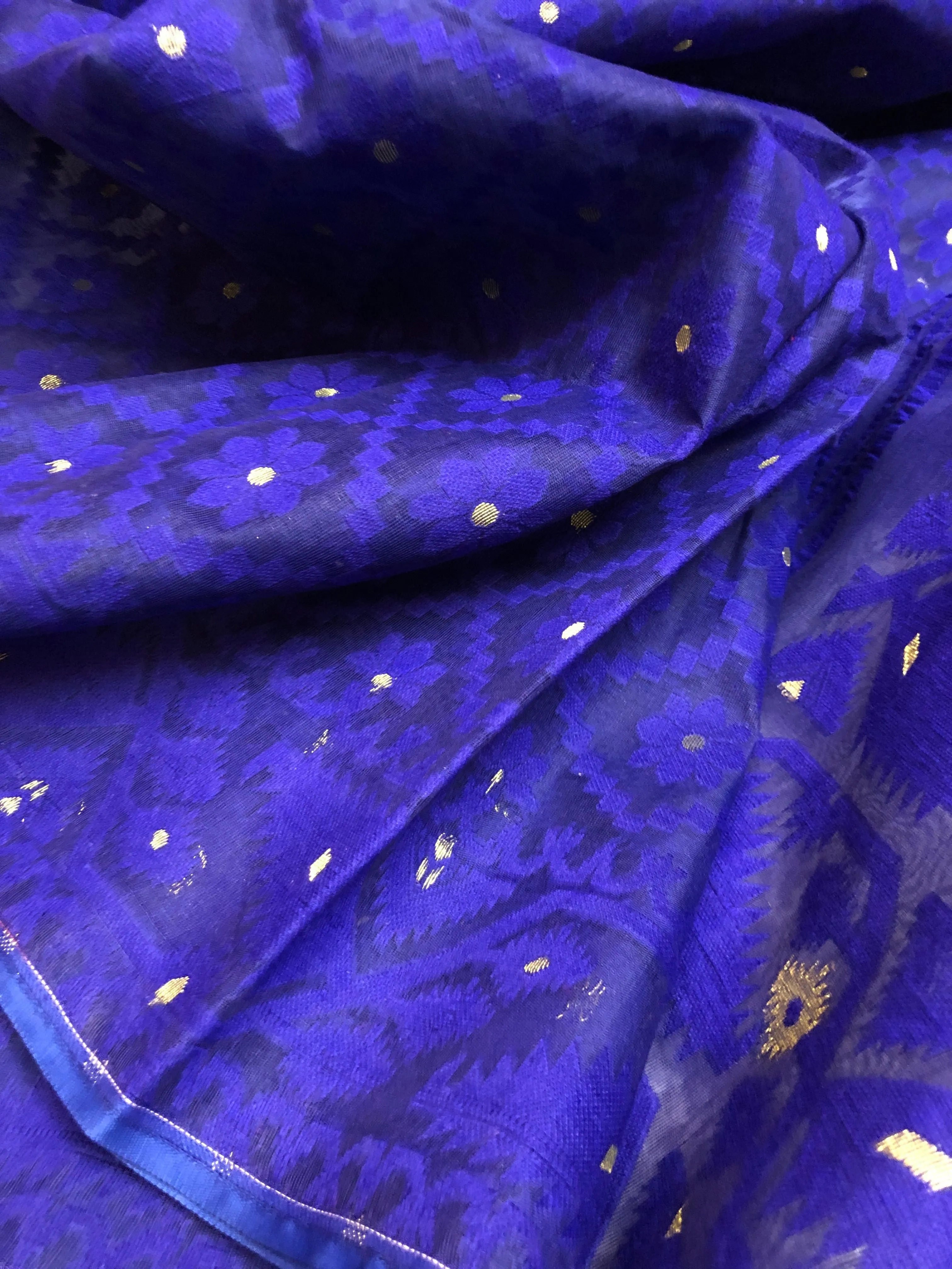 Pure Indigo Blue Color Jamdani Saree