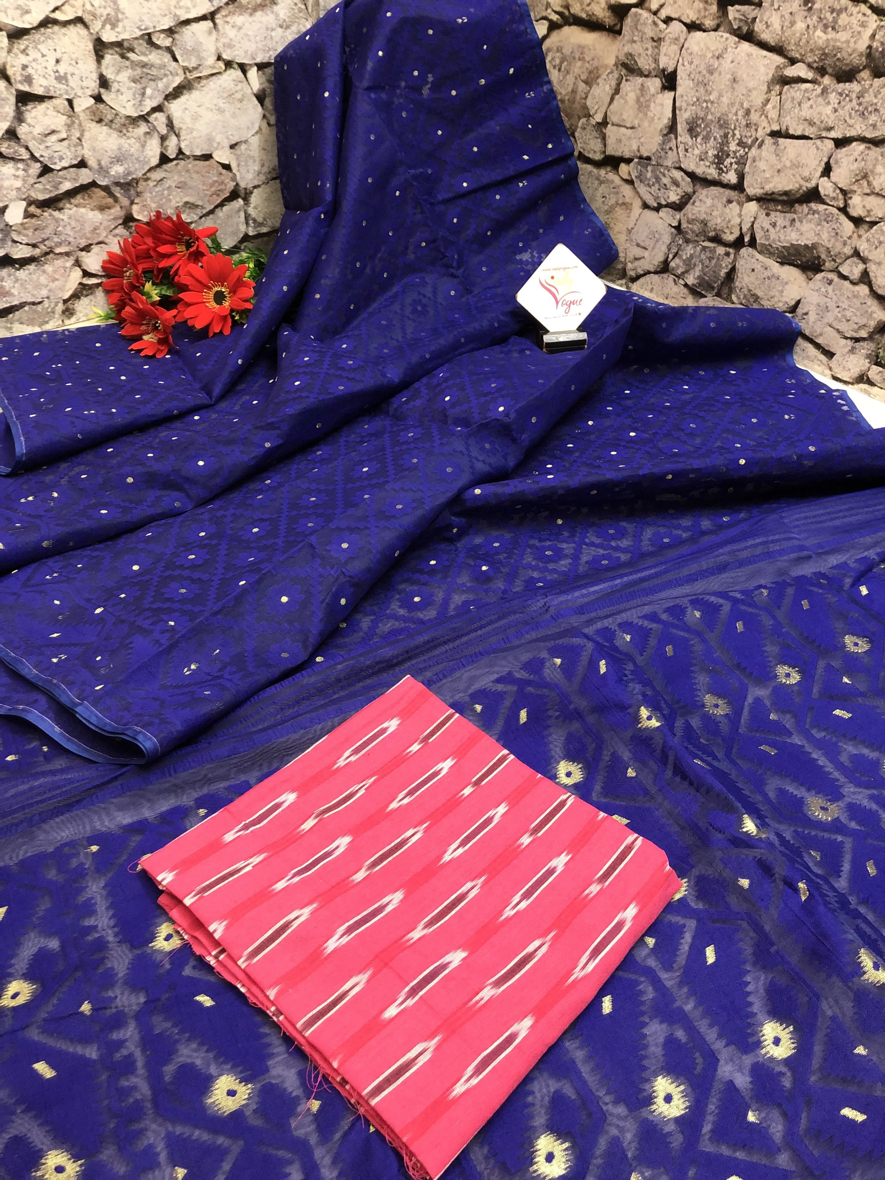 Pure Indigo Blue Color Jamdani Saree