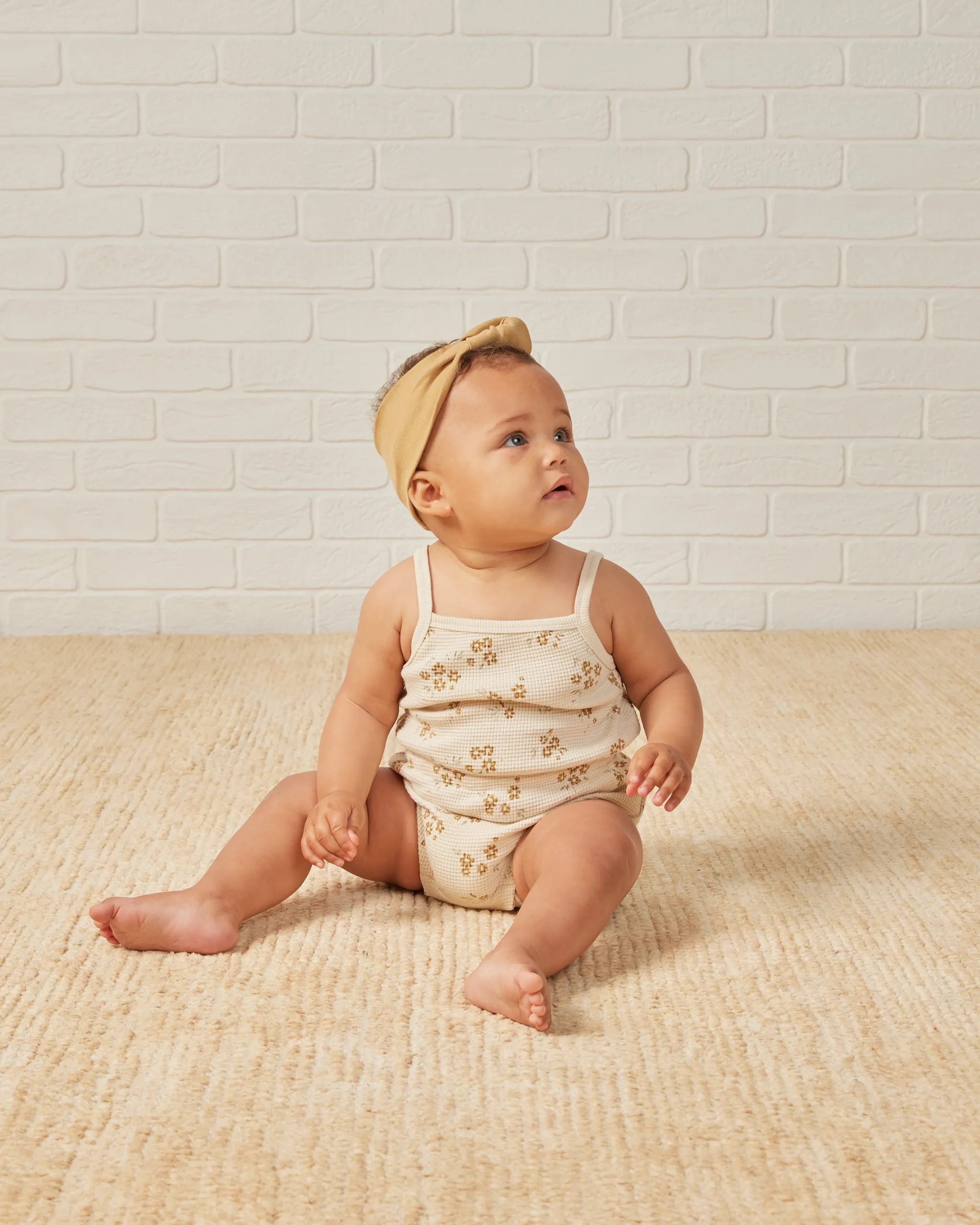 Quincy Mae Waffle Cinch Romper - Honey