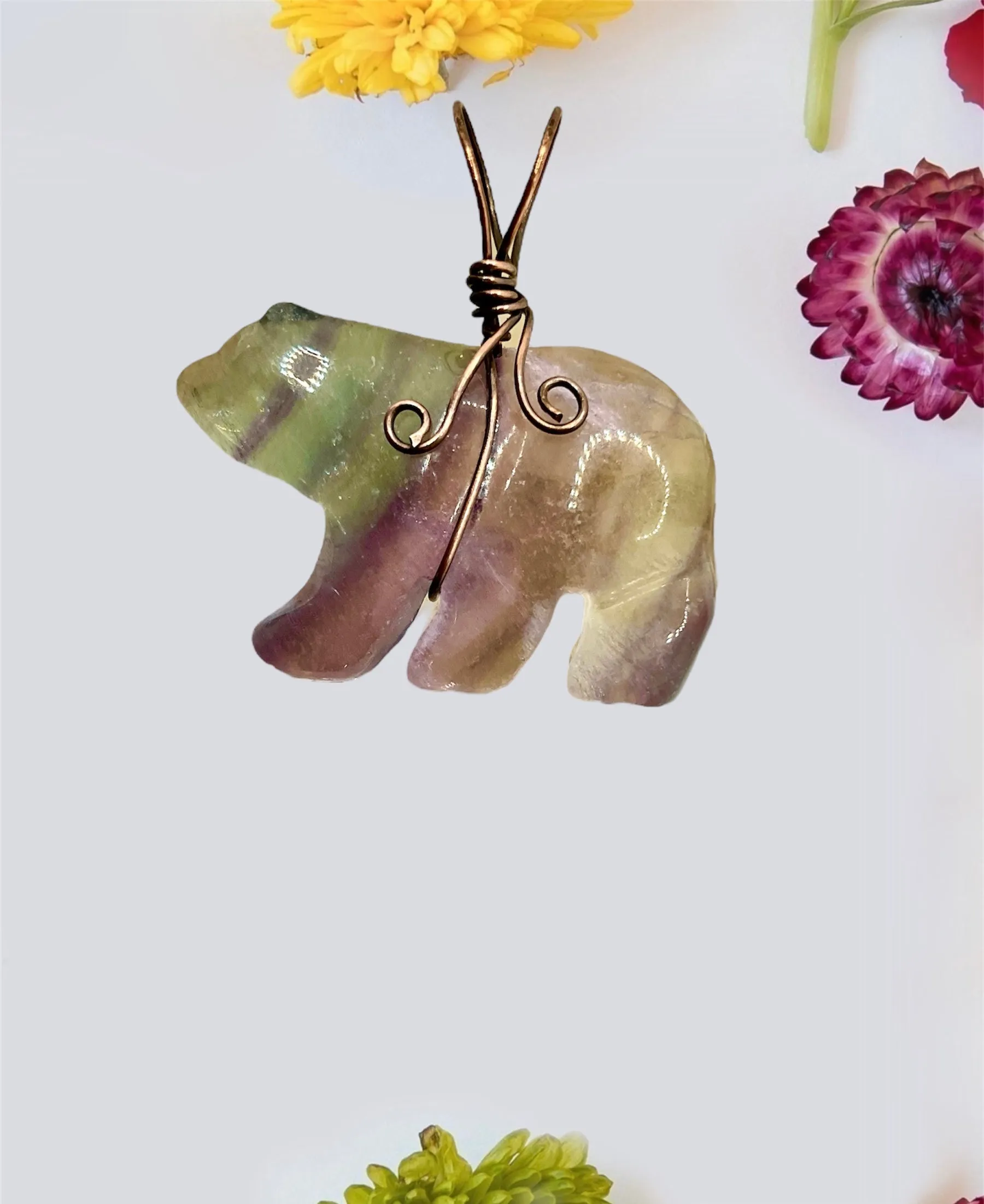 Rainbow Fluorite Crystal Bear Pendant