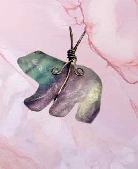 Rainbow Fluorite Crystal Bear Pendant