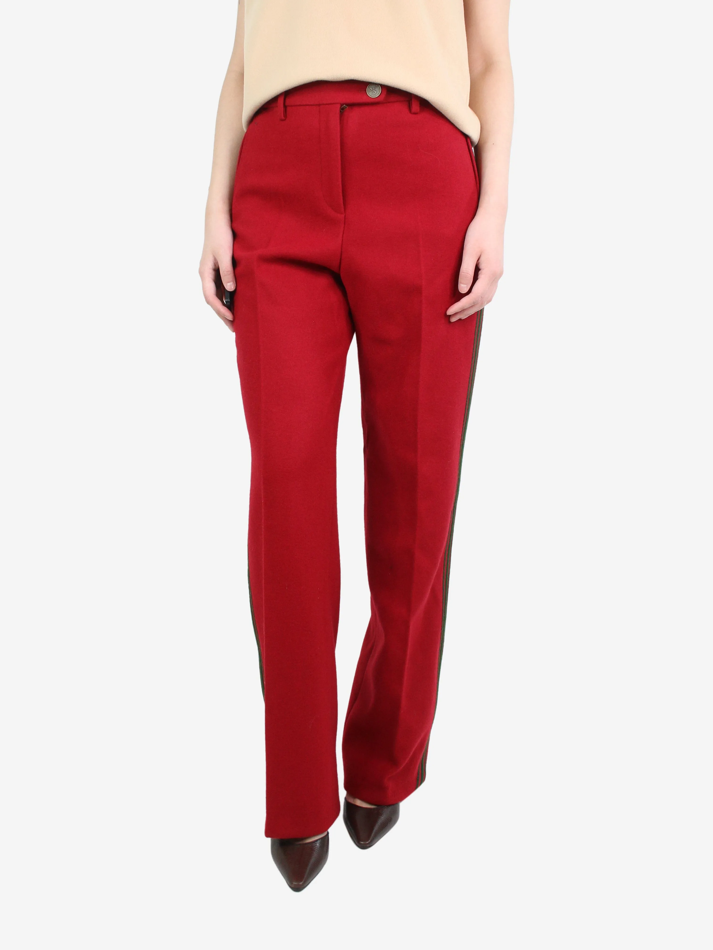 Red wool straight-leg trousers - size UK 12