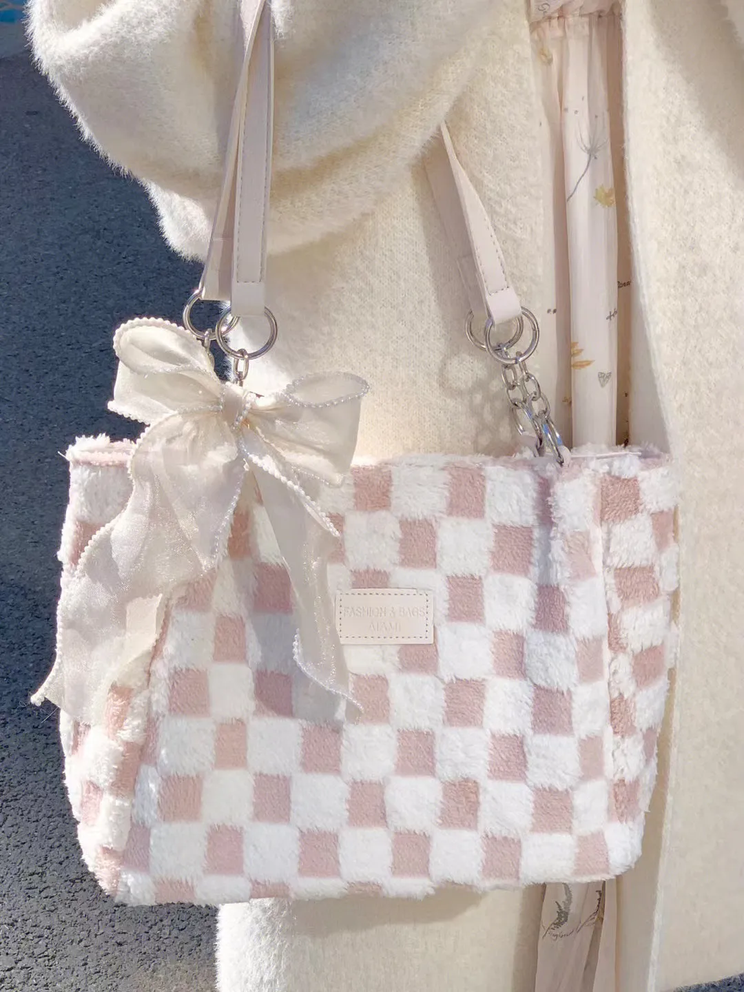 Ribbon Pink Checkered Bag - Kimi