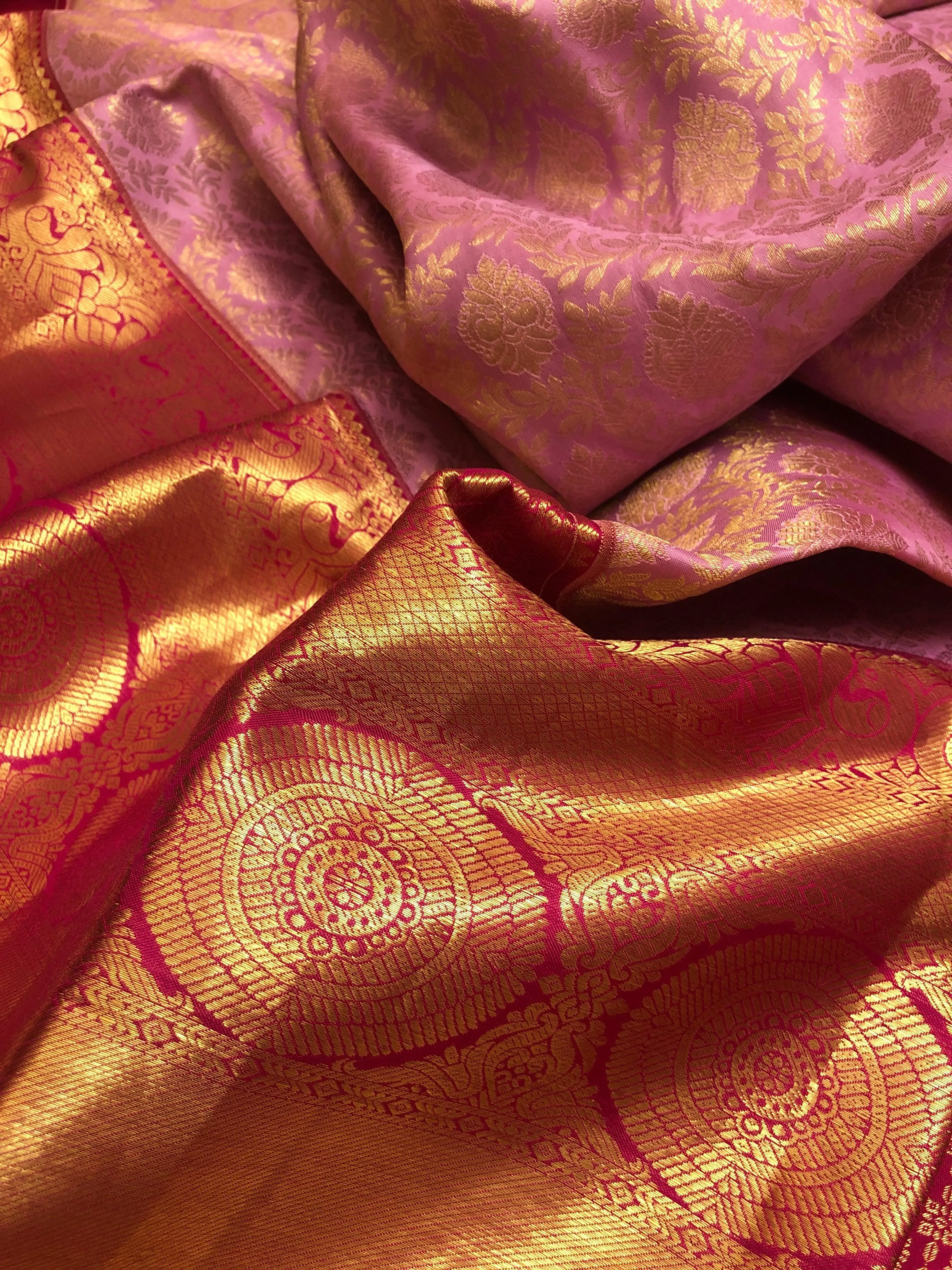 Rouge Pink Color Brocade Kanjeevaram Silk Saree with Broad Border