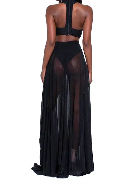 Sexy Summer Halter Slit 2 Piece Maxi Dress