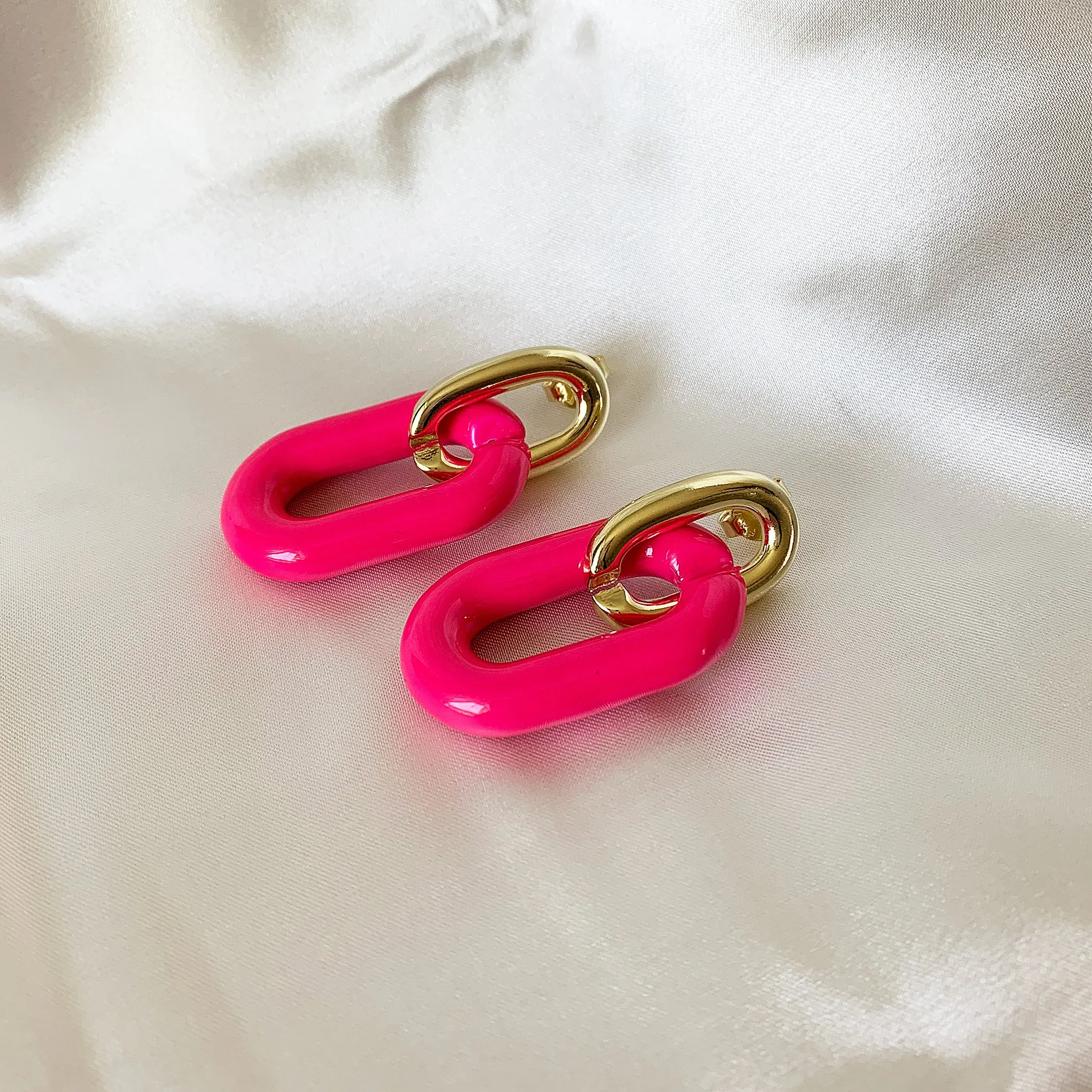 Sheila Fajl Small Shakedown Statement Earrings in Polished Gold and Pink