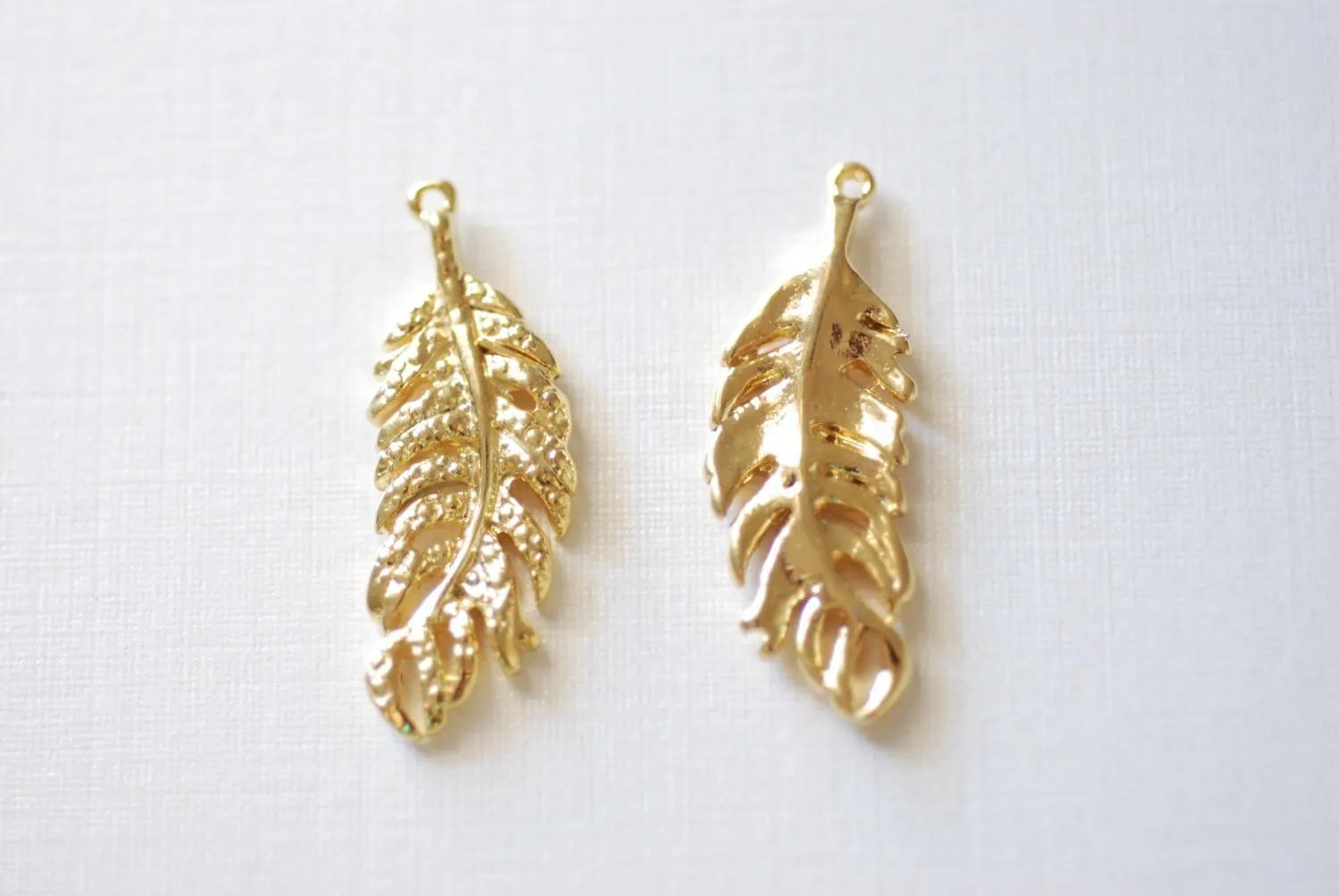 Shiny Vermeil Wholesale Gold Fern Feather Leaf Charm - 18k gold plated over Sterling Silver, Gold Flower Leaf Charm, Gold Tree Branch Charm, Nature