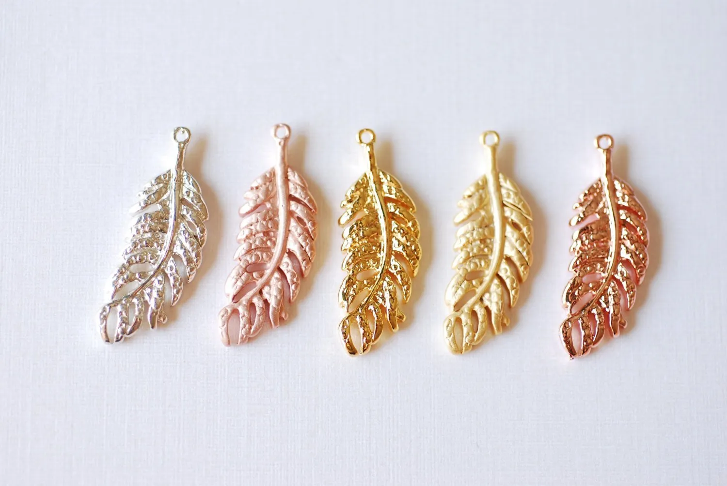 Shiny Vermeil Wholesale Gold Fern Feather Leaf Charm - 18k gold plated over Sterling Silver, Gold Flower Leaf Charm, Gold Tree Branch Charm, Nature