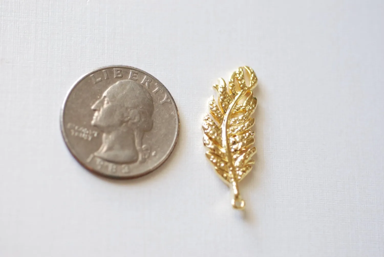 Shiny Vermeil Wholesale Gold Fern Feather Leaf Charm - 18k gold plated over Sterling Silver, Gold Flower Leaf Charm, Gold Tree Branch Charm, Nature