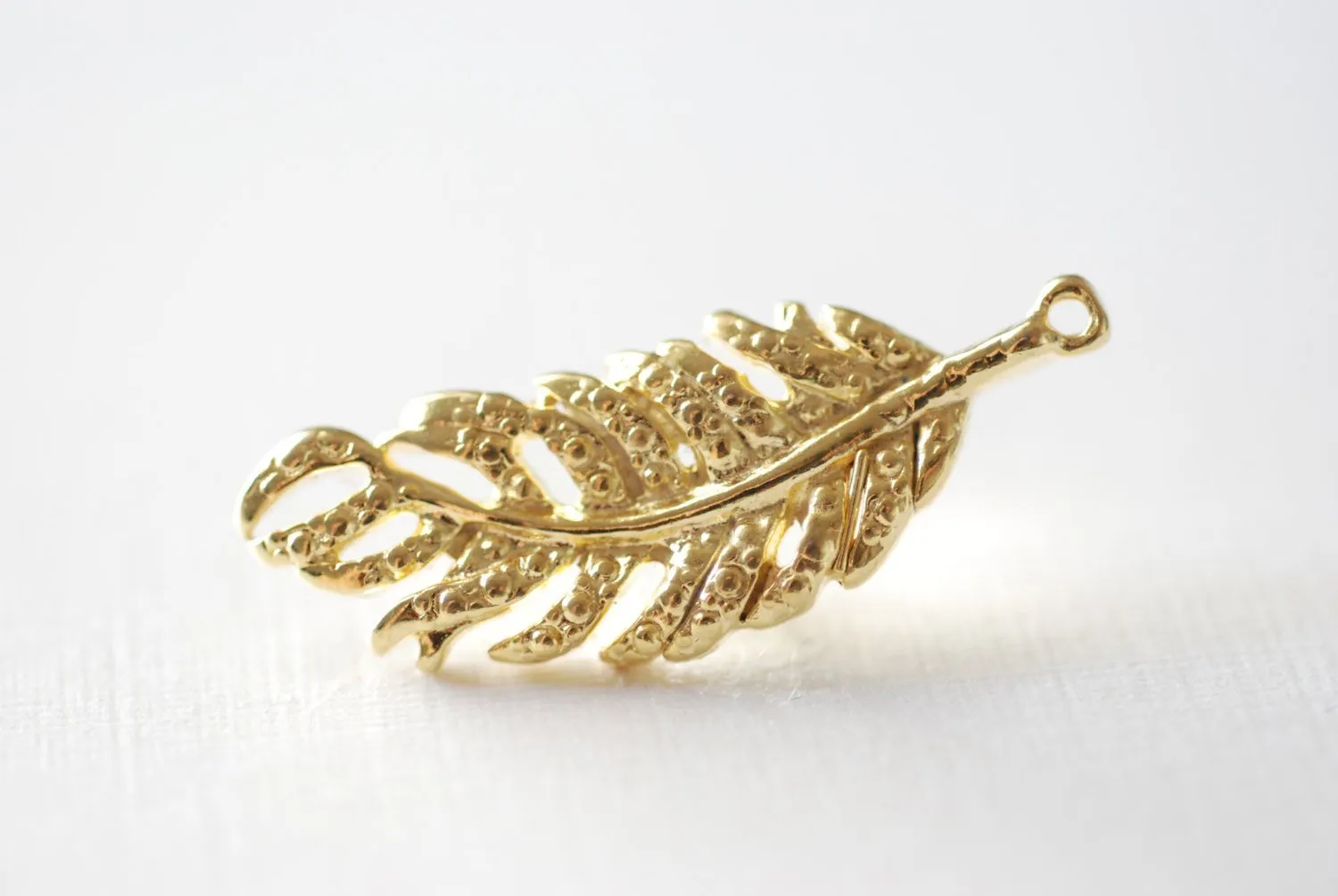 Shiny Vermeil Wholesale Gold Fern Feather Leaf Charm - 18k gold plated over Sterling Silver, Gold Flower Leaf Charm, Gold Tree Branch Charm, Nature