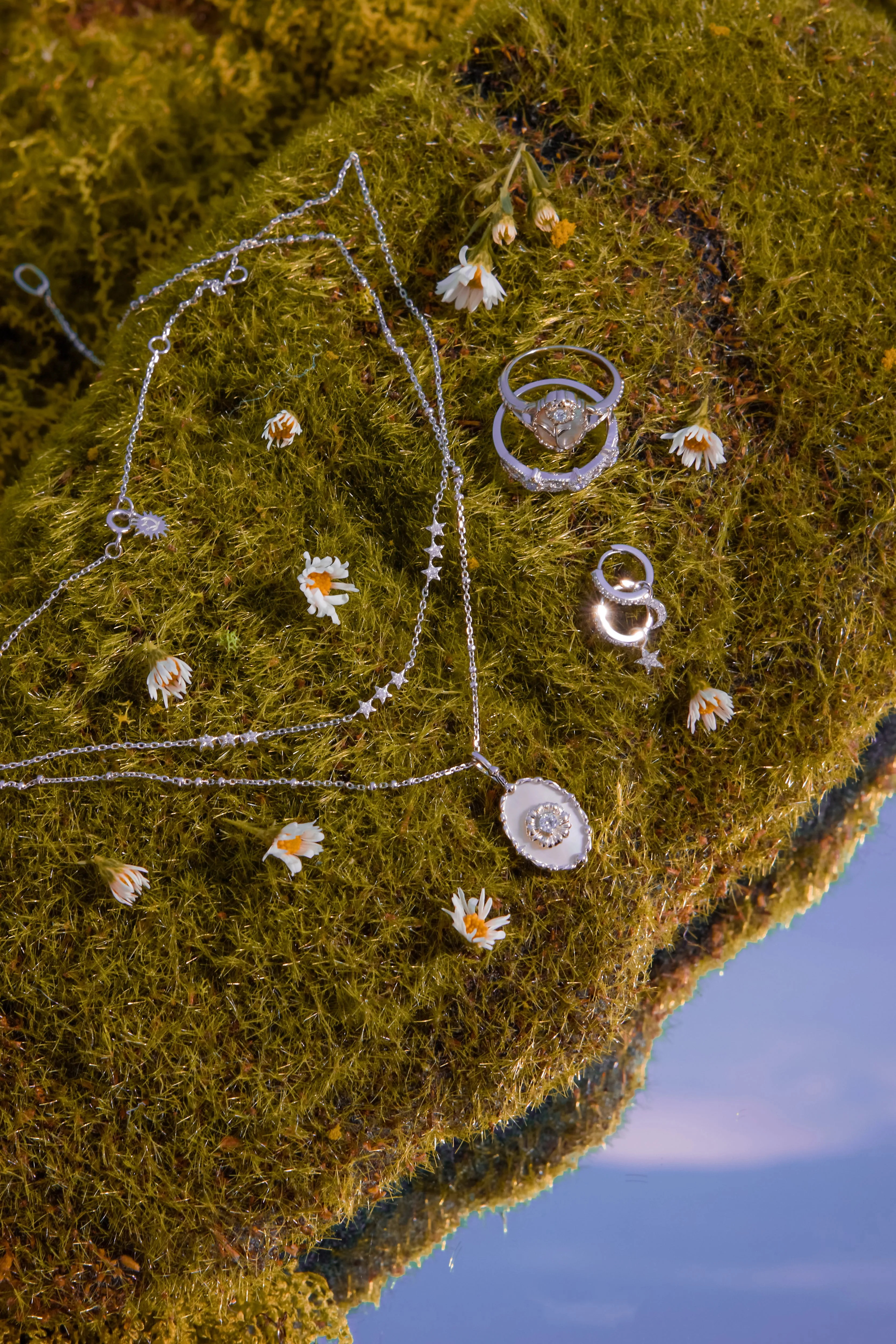 Silver Floral Hoop Earrings - Aster