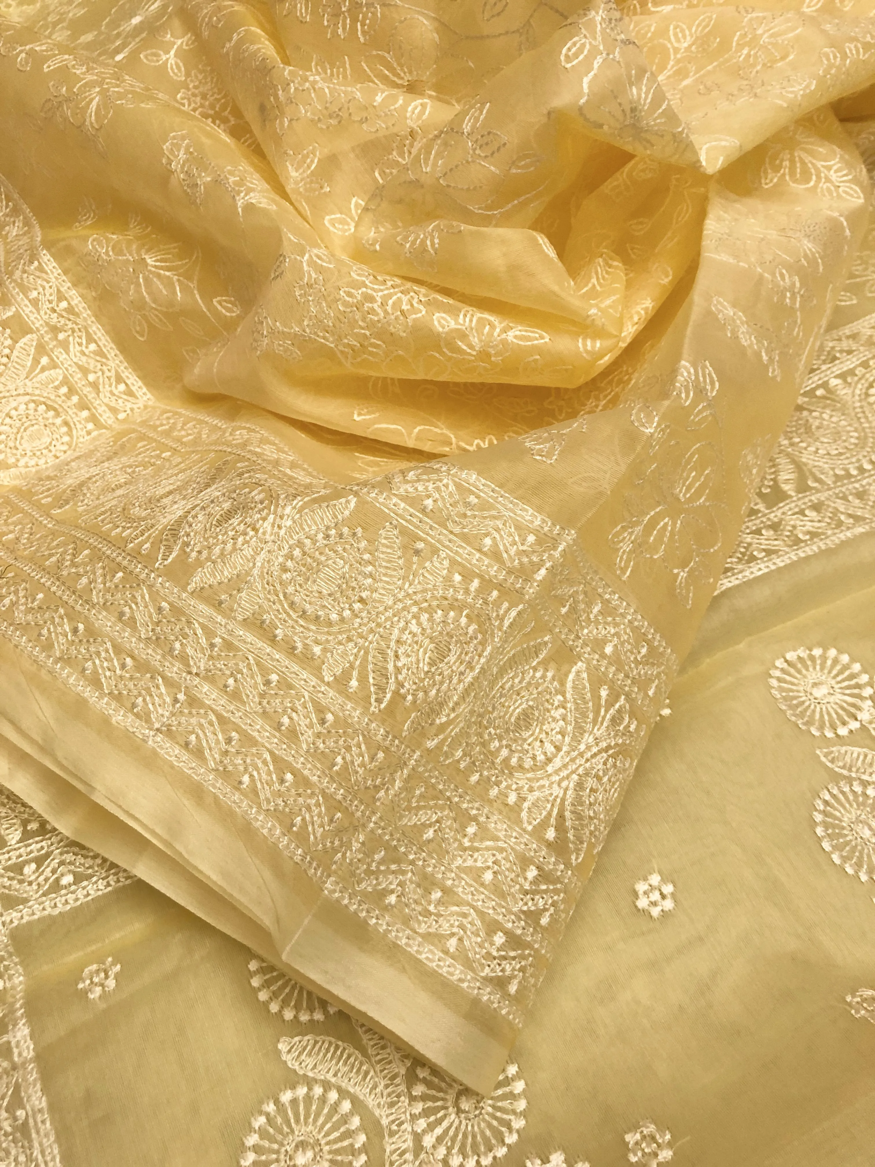 Soft Yellow Color Designer Organza Saree with Chikankari