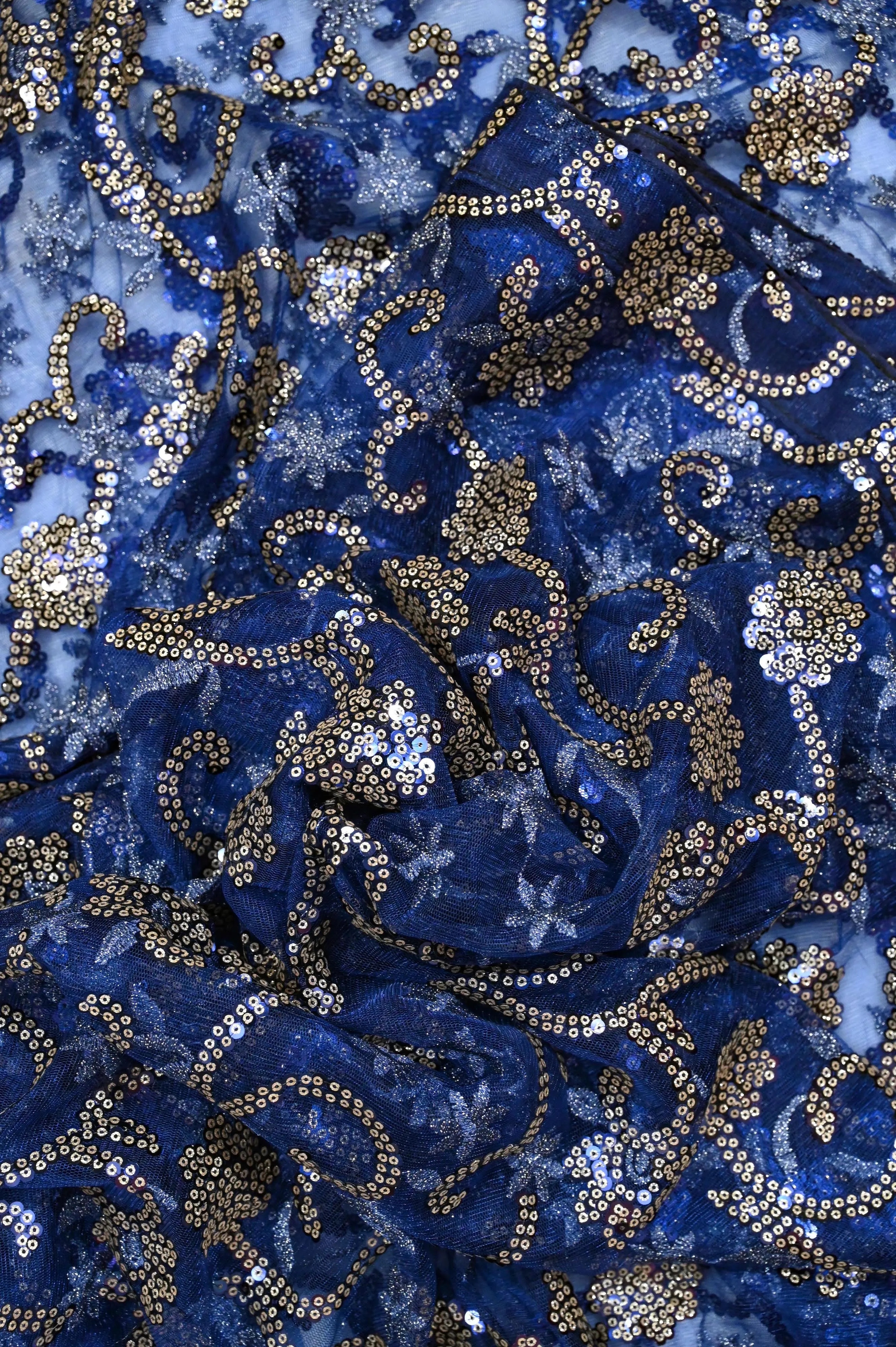 Space Blue Color Designer Net Saree with Sequin Work