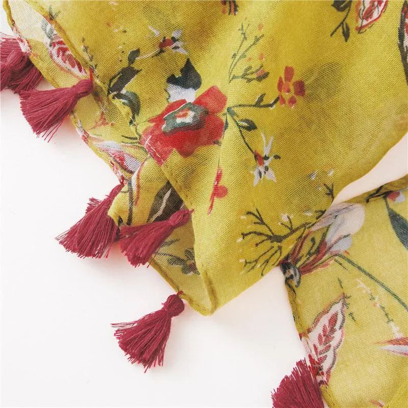 Spring Yellow Floral Print Sunscreen Scarf