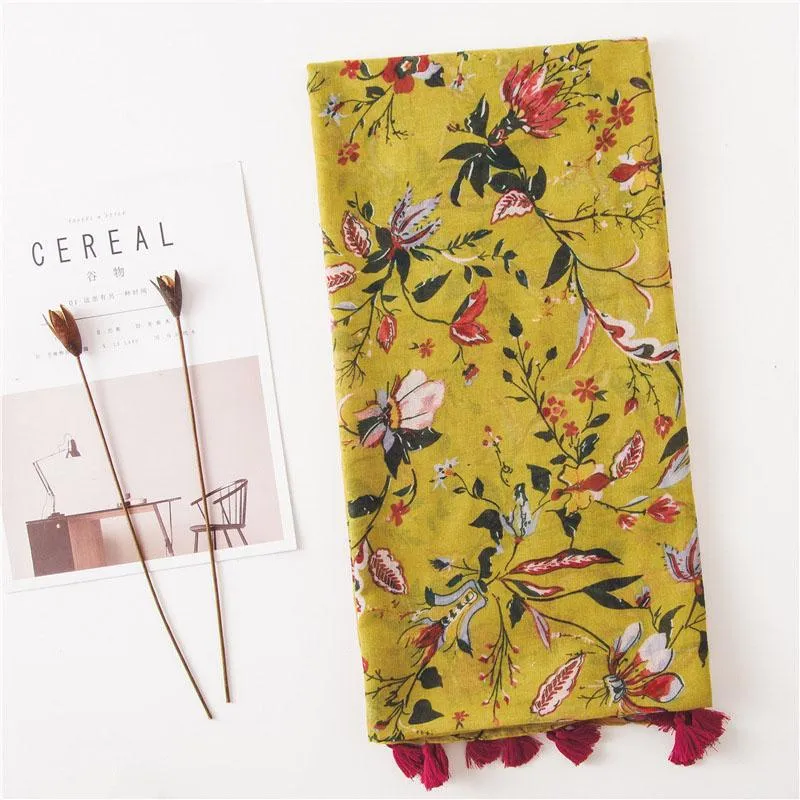 Spring Yellow Floral Print Sunscreen Scarf