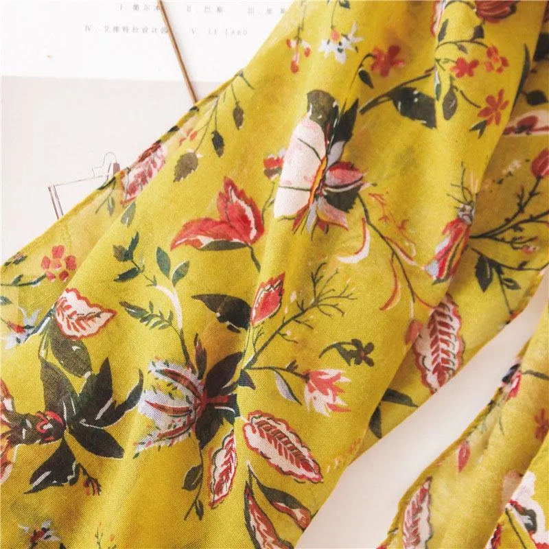 Spring Yellow Floral Print Sunscreen Scarf