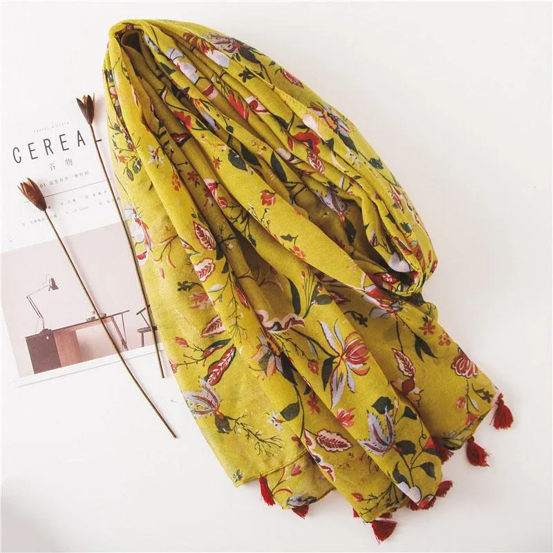 Spring Yellow Floral Print Sunscreen Scarf