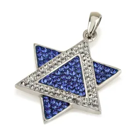 Star of David Pendant Blue&White Gemstones   Sterling Silver Necklace #2