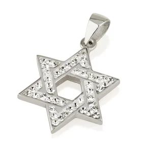 Star of David Pendant White Gemstones   Sterling Silver Necklace