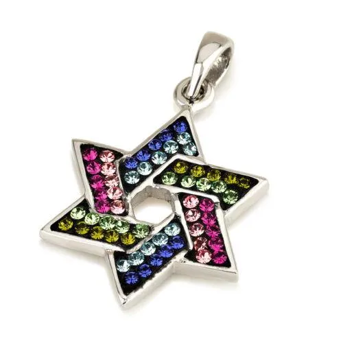 Star of David Pendant With Multi Colors Gemstones   925 Silver Necklace 2#