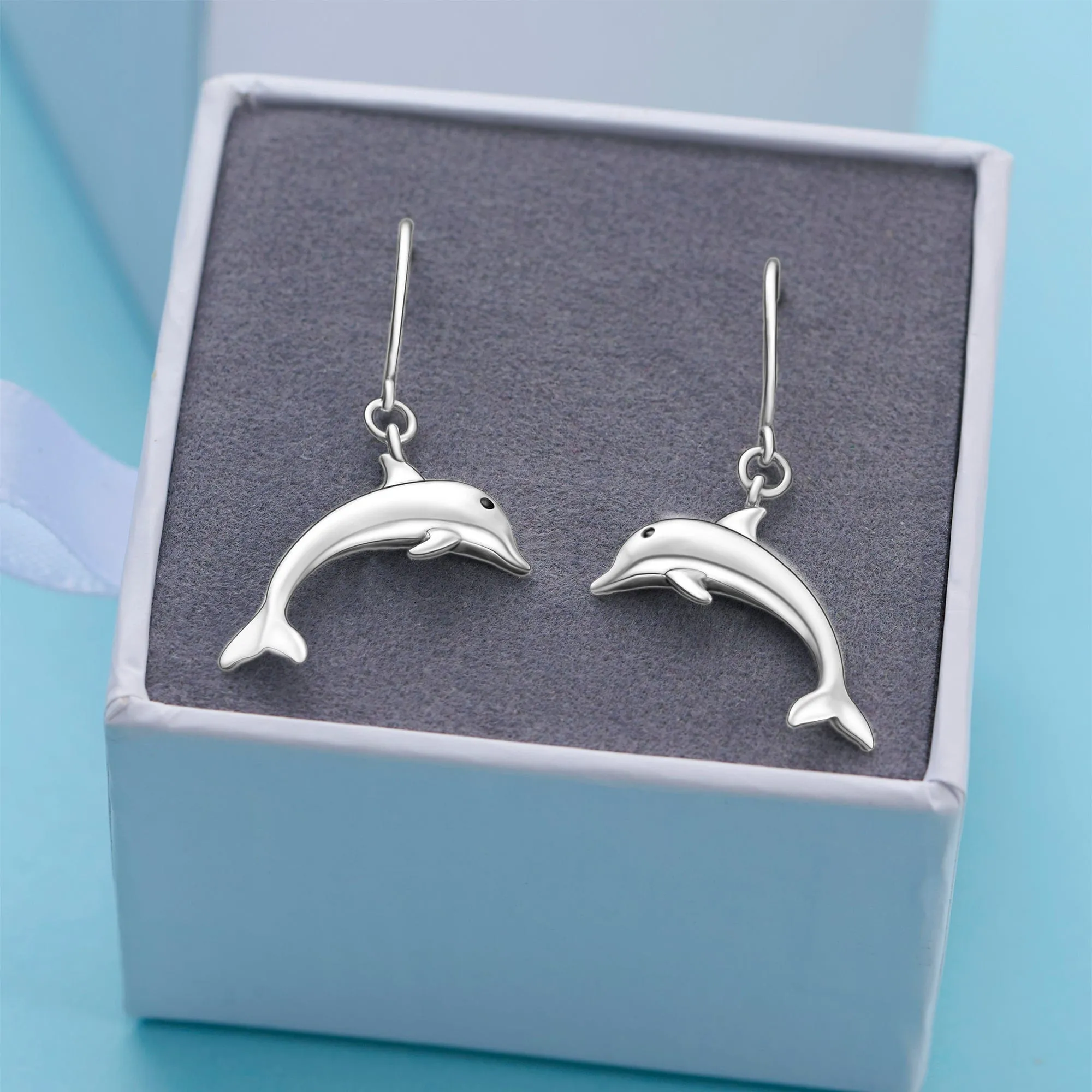 Sterling Silver Dolphin Dangling Earrings