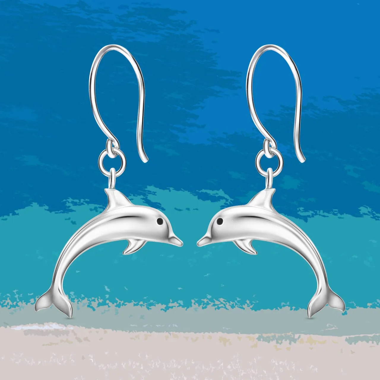 Sterling Silver Dolphin Dangling Earrings