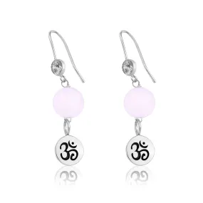 Sterling Silver Yoga Inspired Ohm Earrings with Rose Quartz to Hear the Sound of the Universe