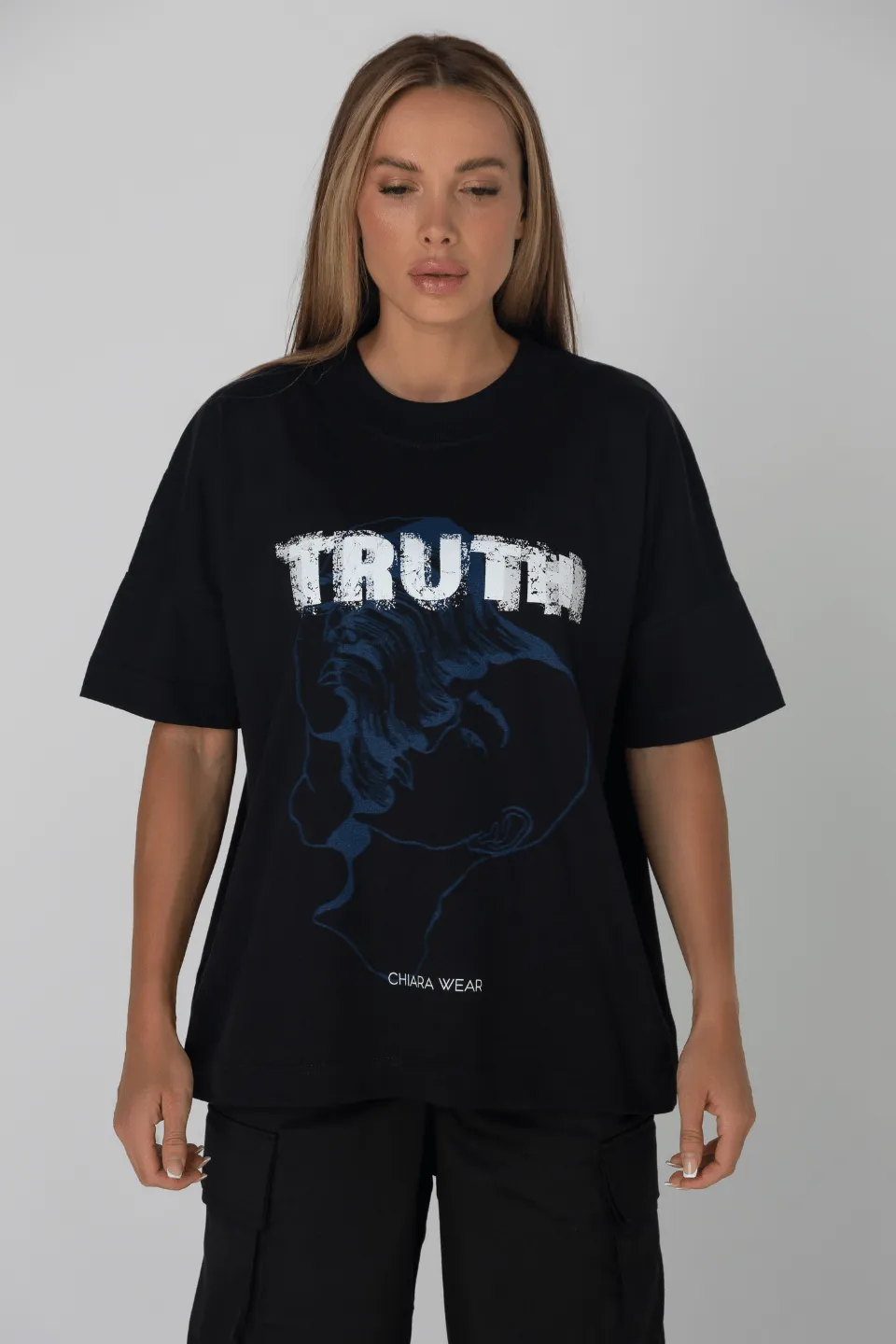 T-shirt damski oversize TRUTH - czarny