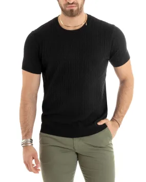 T-shirt Uomo Filo Manica Corta Girocollo Tinta Unita Nero Basic Trecce GIOSAL-TS2888A