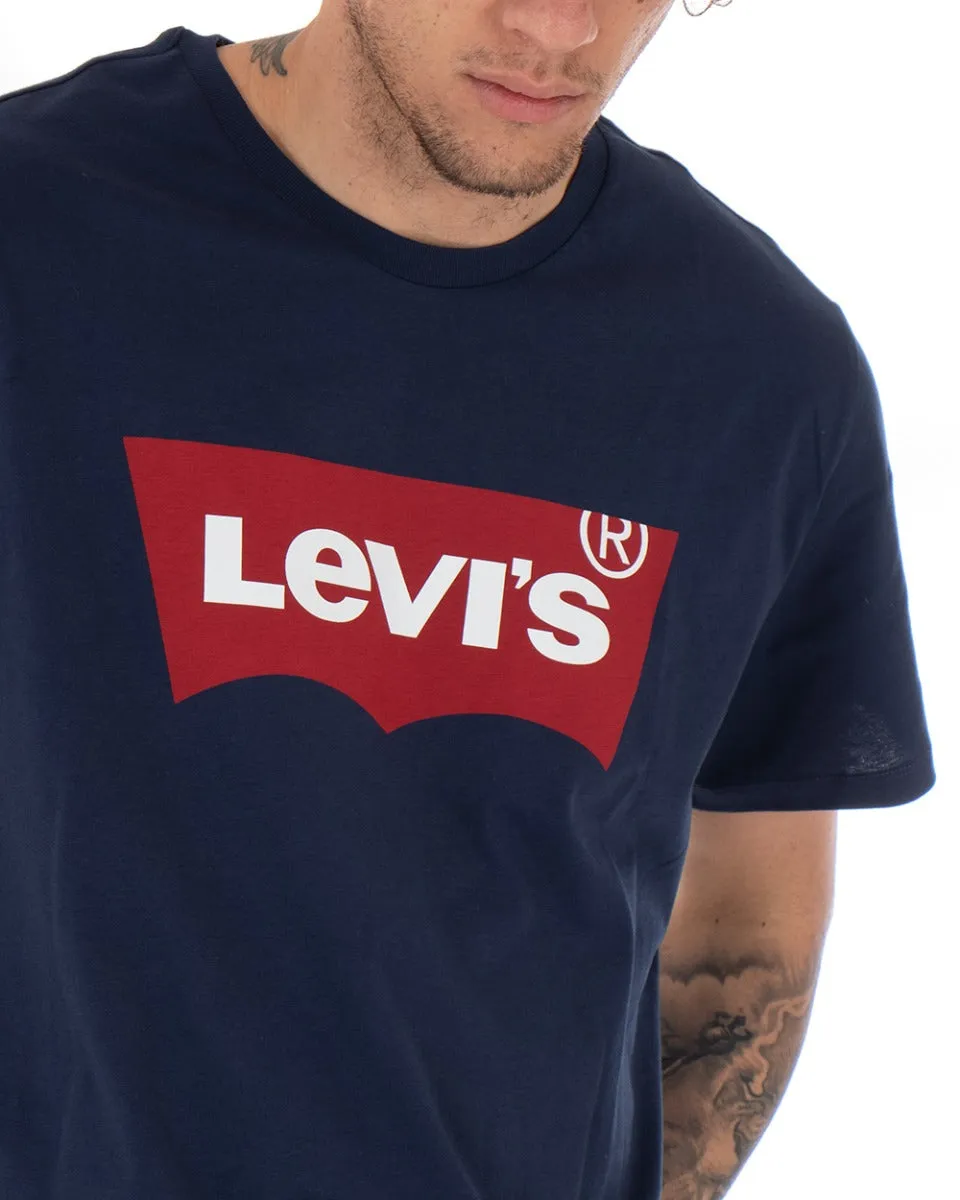 T-shirt Uomo Levi's Tinta Unita Blu Girocollo Logo Bianca Maniche Corte GIOSAL