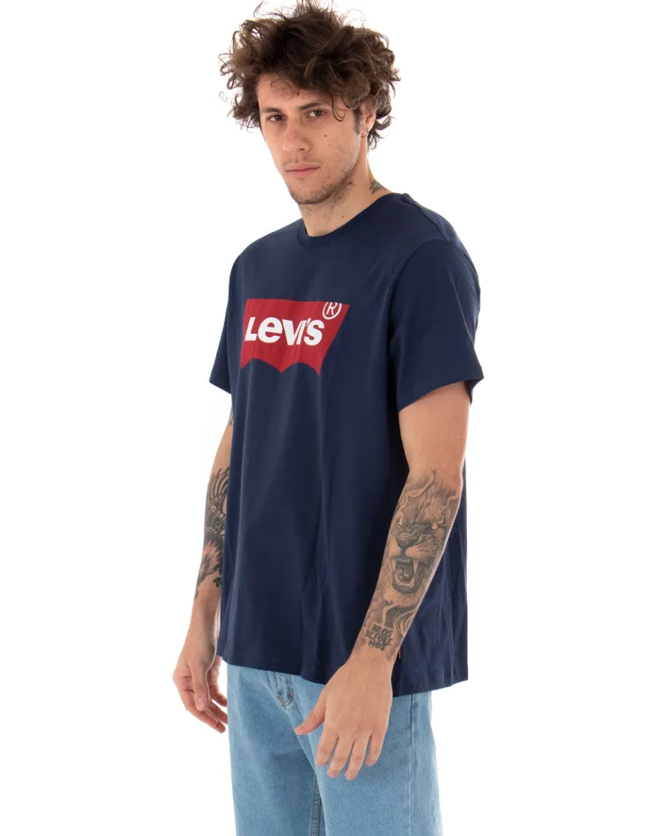 T-shirt Uomo Levi's Tinta Unita Blu Girocollo Logo Bianca Maniche Corte GIOSAL