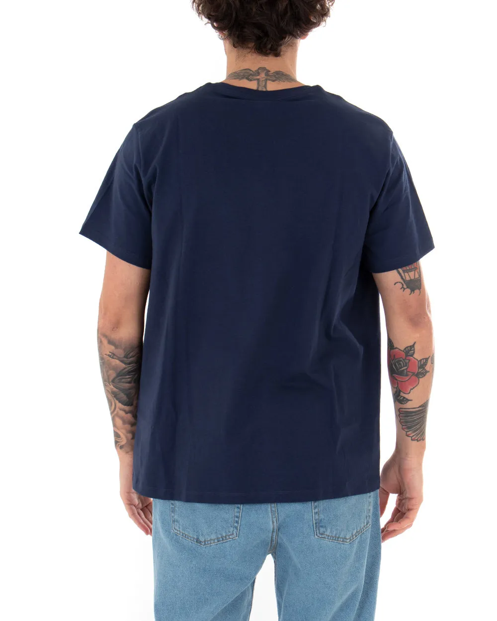 T-shirt Uomo Levi's Tinta Unita Blu Girocollo Logo Bianca Maniche Corte GIOSAL