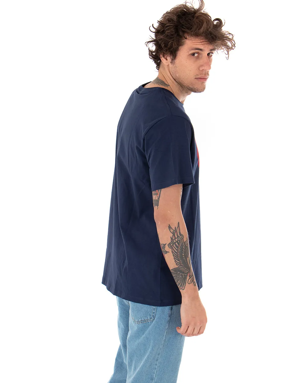 T-shirt Uomo Levi's Tinta Unita Blu Girocollo Logo Bianca Maniche Corte GIOSAL