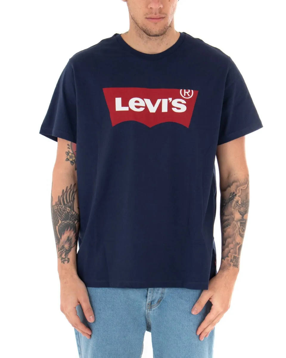 T-shirt Uomo Levi's Tinta Unita Blu Girocollo Logo Bianca Maniche Corte GIOSAL