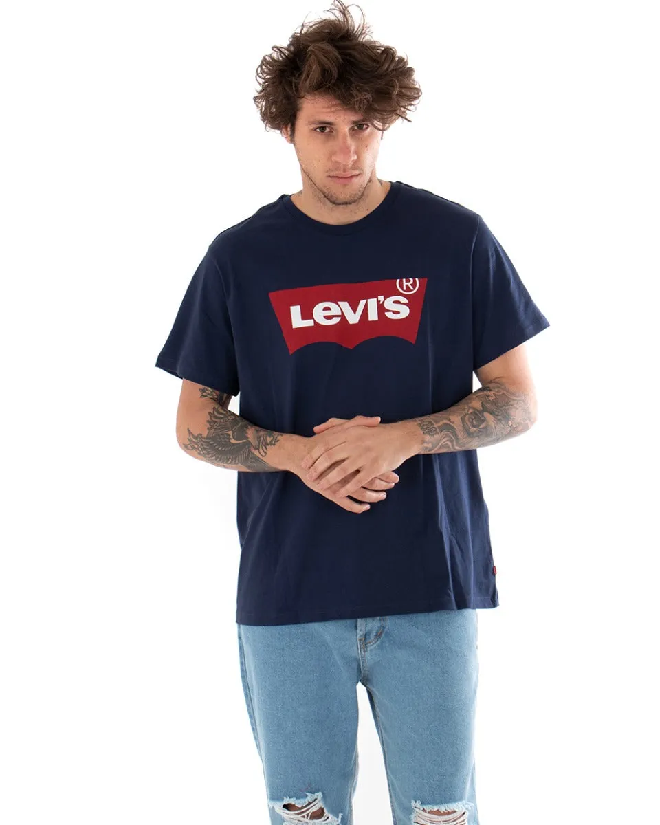 T-shirt Uomo Levi's Tinta Unita Blu Girocollo Logo Bianca Maniche Corte GIOSAL