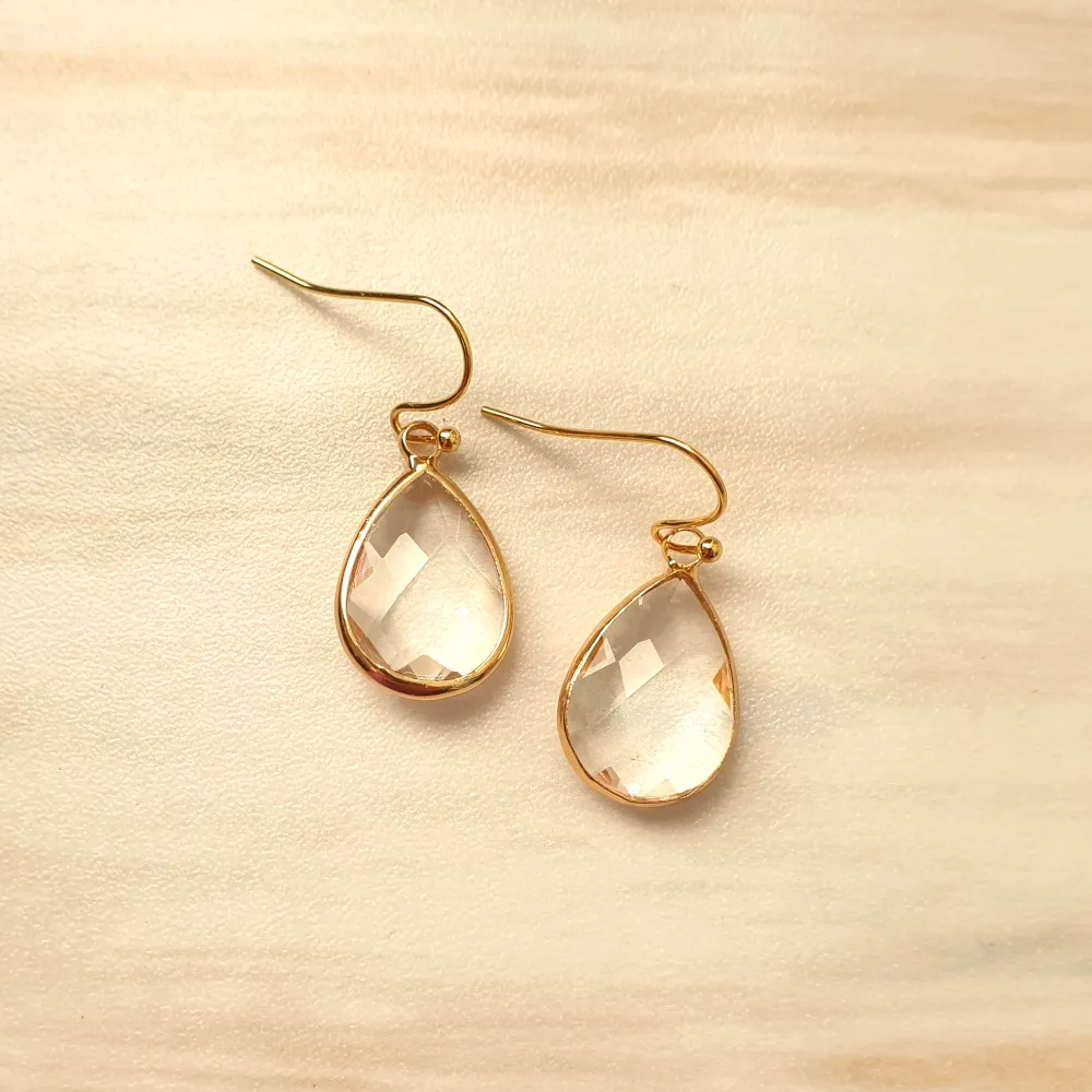 Teardrop Clear Glass Single Drop Hook Earrings