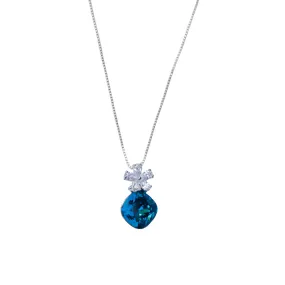 The aquamarine crystal with AAA zirconia flower platinum plated necklace