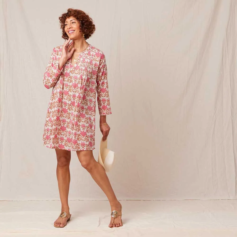 Tilly Pink blu Cotton Pintuck Beach Coverup