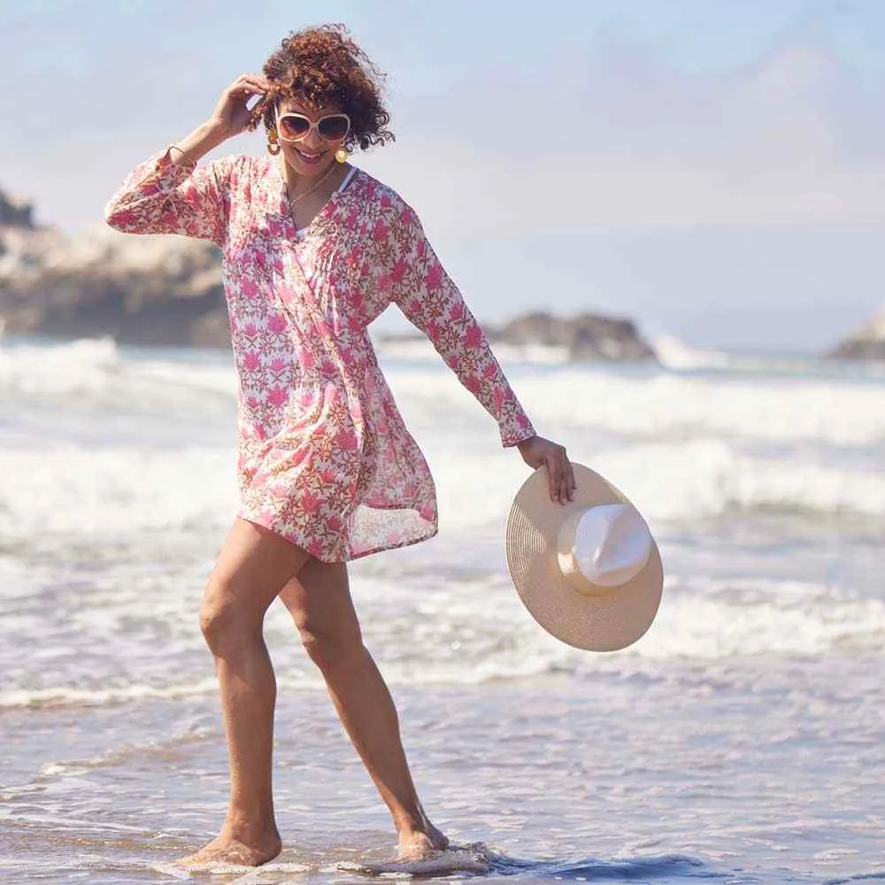 Tilly Pink blu Cotton Pintuck Beach Coverup