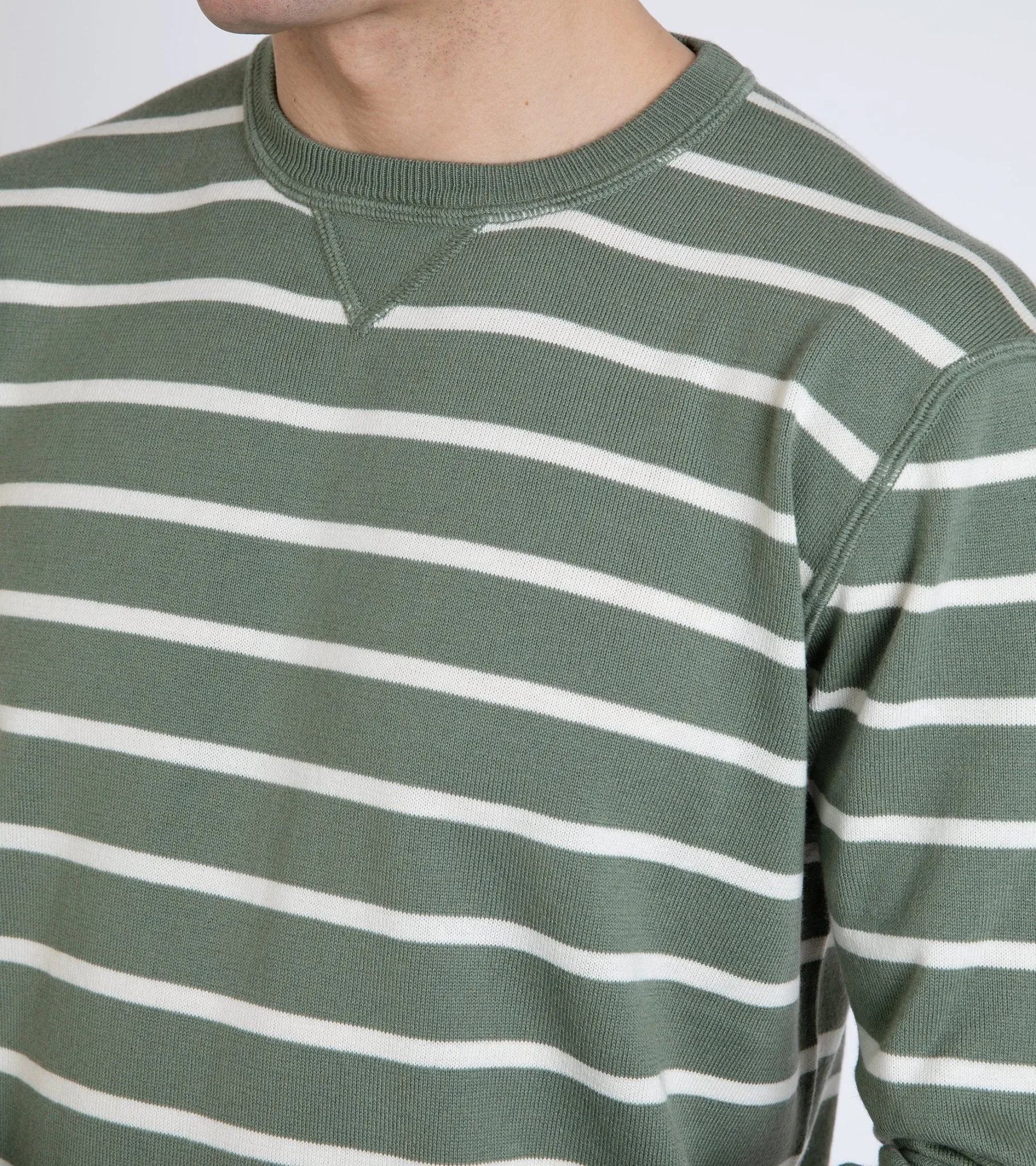 Trunk Marsham Cotton Cashmere Stripe Sweatshirt: Sage Green/Ecru