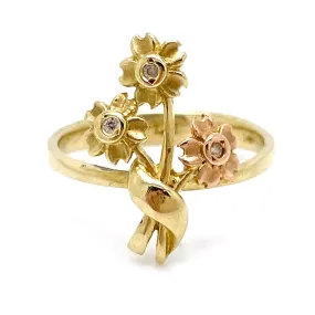 V I N T A G E // 14k bouquet / yellow and rose gold with diamonds / flower design ring / size 7