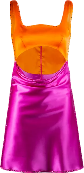 verguenza Pink Two-tone Cut-out Silk Dress With Crystal Detailing UK XS