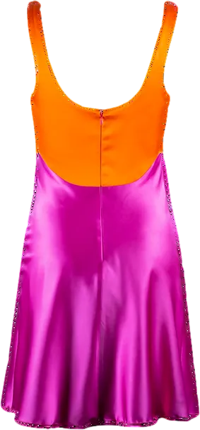 verguenza Pink Two-tone Cut-out Silk Dress With Crystal Detailing UK XS