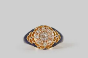 Victorian Enameled OMC Diamond Cluster Ring