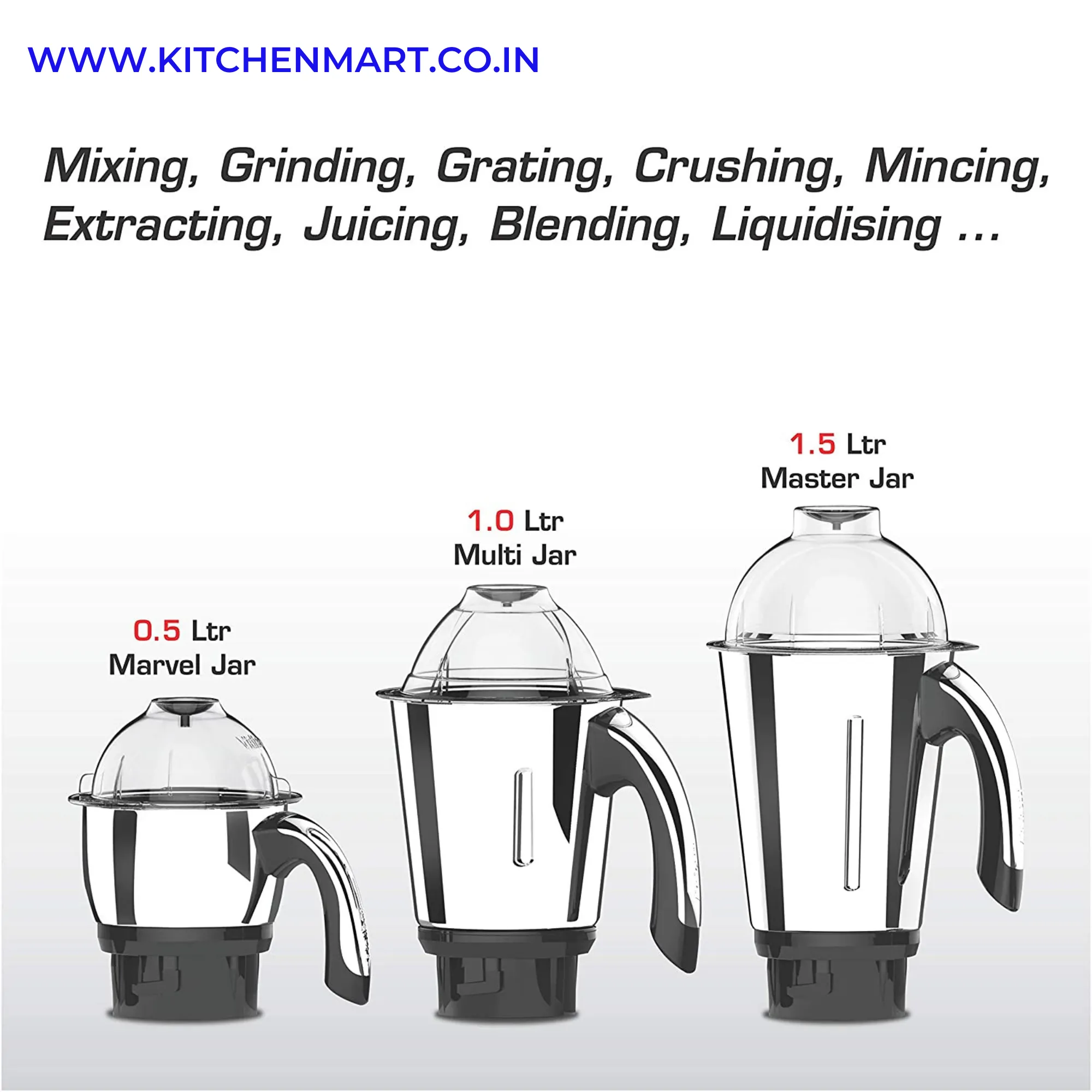 VIDIEM VSTAR Chrome 550 WATT MIXER GRINDER - 110V WITH 3 JARS