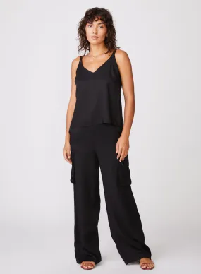 Viscose Satin Cargo Pant in Black