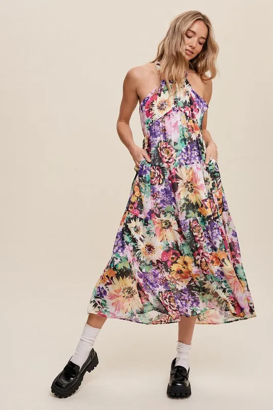 Wild Flower Print Maxi Dress