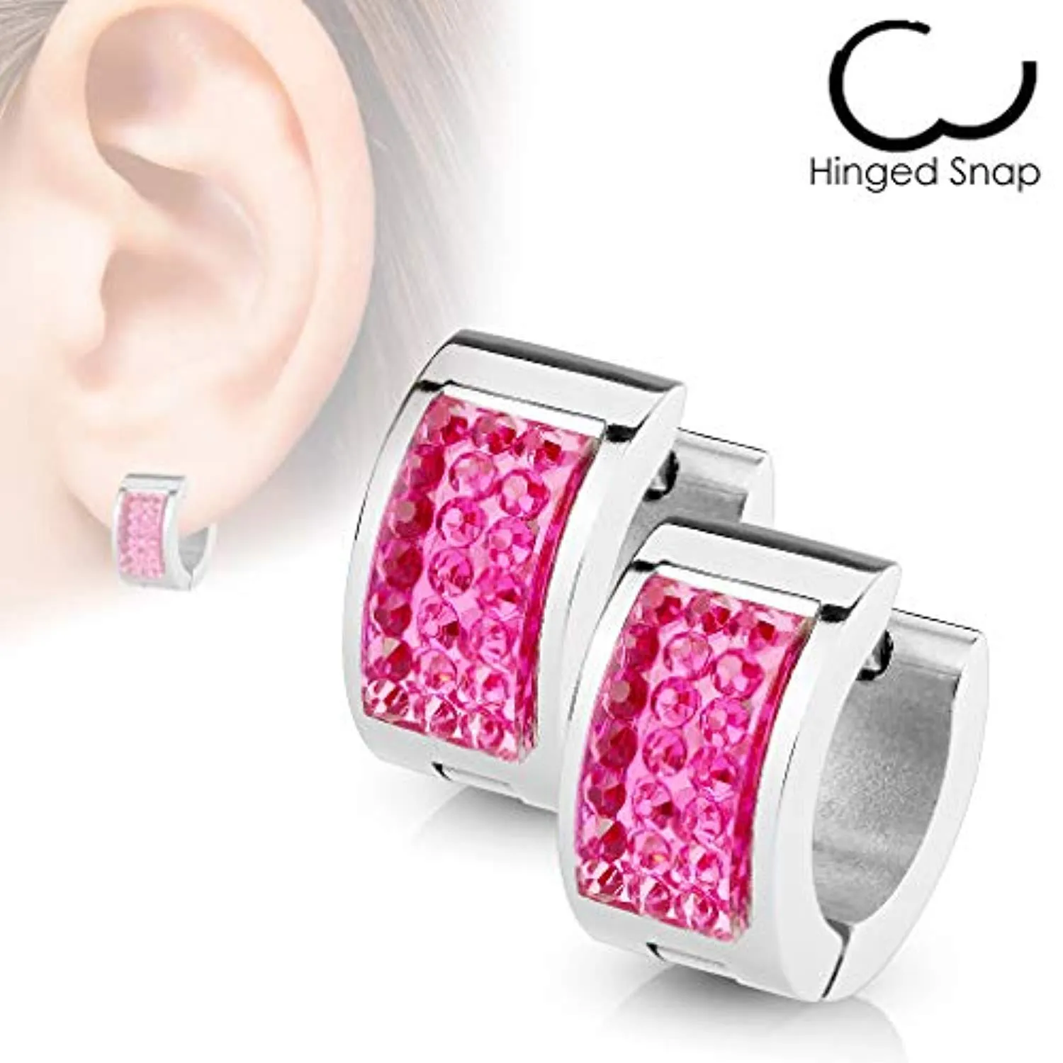 WildKlass Pair of Square Crystal Set Stainless Steel Hoop/Huggie Earrings